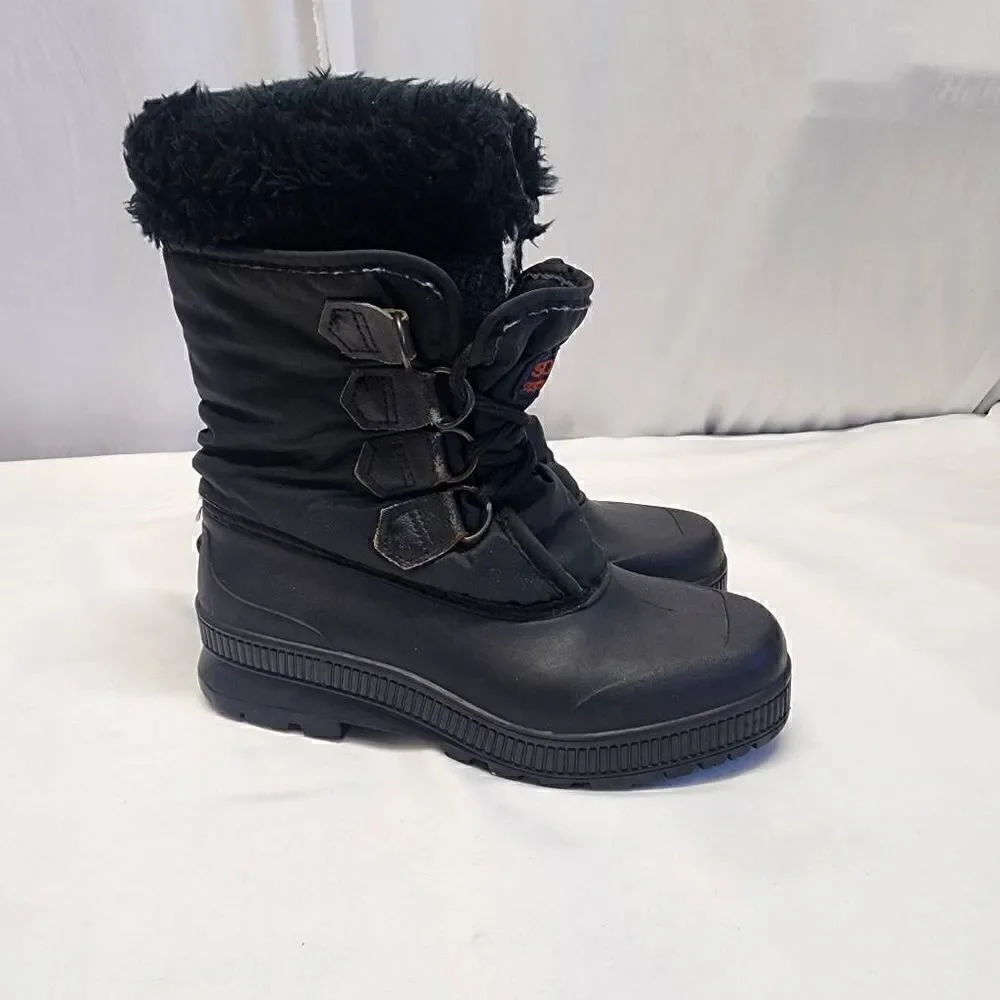 Sorel Snowcrest Winter Faux Fur Black Boots Size 6